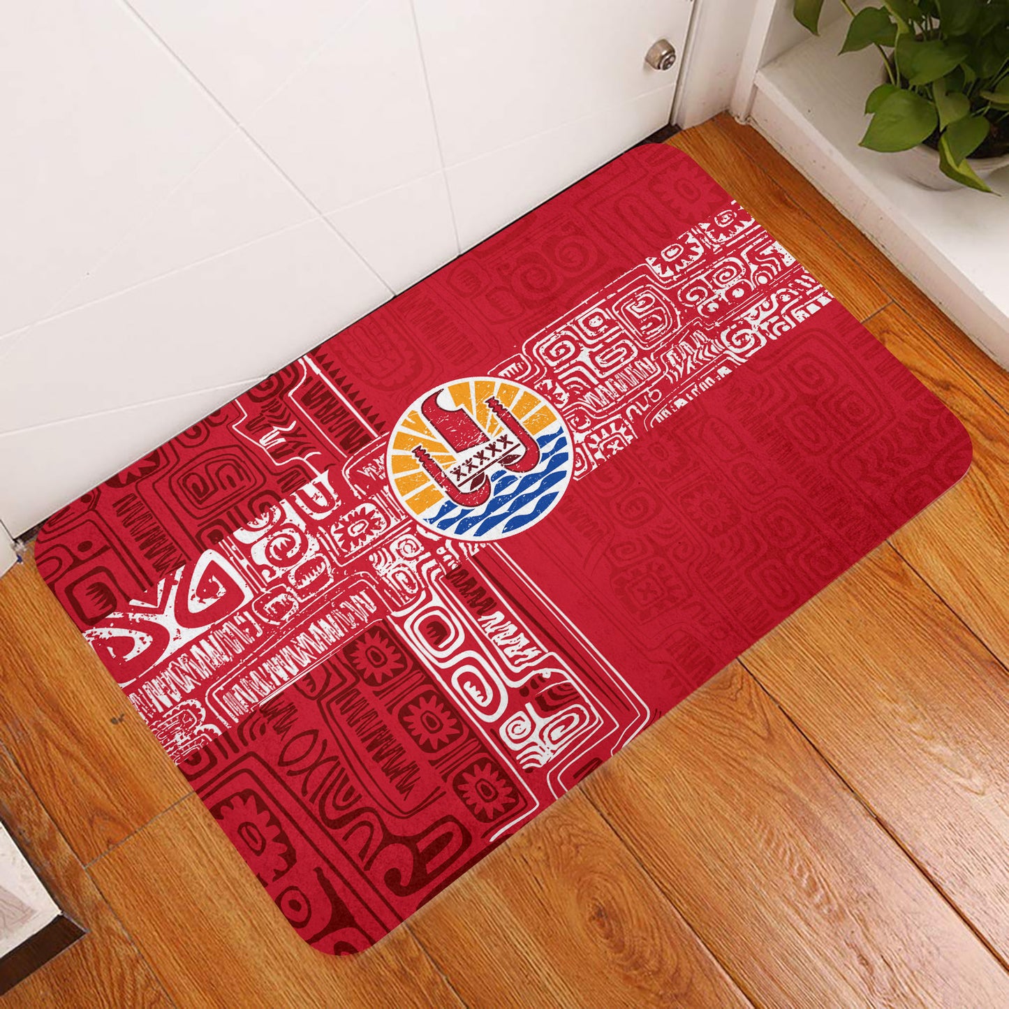 Tahiti Door Mat French Polynesia Pattern Vintage Style