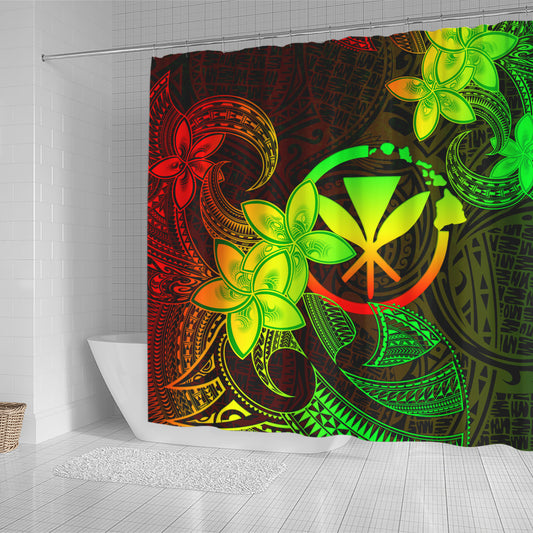 Hawaii Shower Curtain Kanaka Maoli Plumeria Flowers Vintage Style Reggae Colors