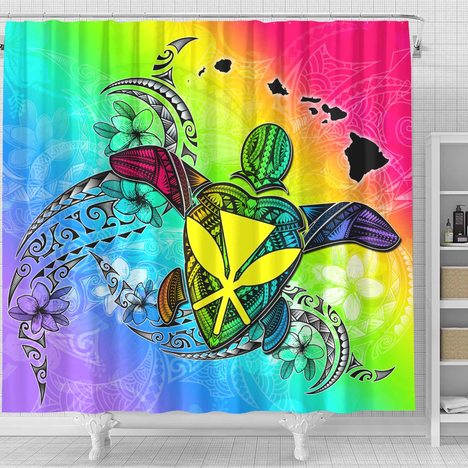 Hawaii Shower Curtain Hawaii Map And Turtle Tribal Patterns