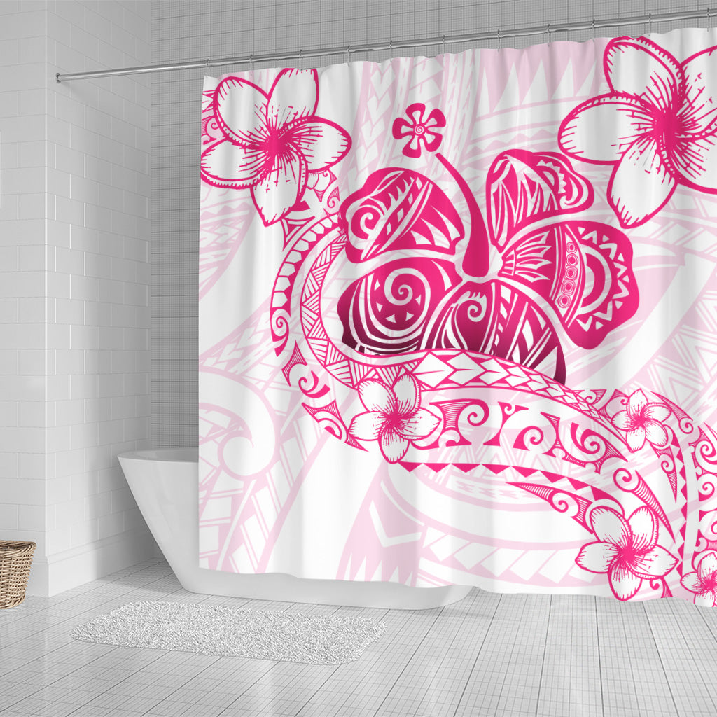 Hawaii Shower Curtain Pink Hibiscus And Plumeria Flowers Polynesian Decor
