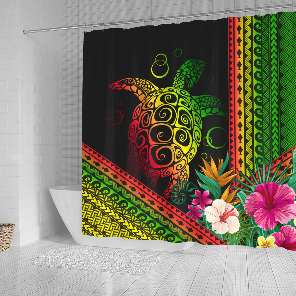 Hawaii Shower Curtain Turtle Polynesian Pattern Reggae Color