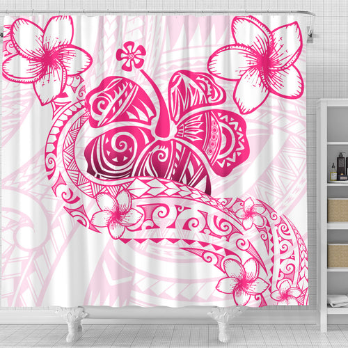 Hawaii Shower Curtain Pink Hibiscus And Plumeria Flowers Polynesian Decor