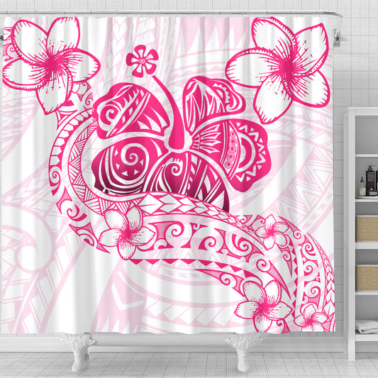 Hawaii Shower Curtain Pink Hibiscus And Plumeria Flowers Polynesian Decor