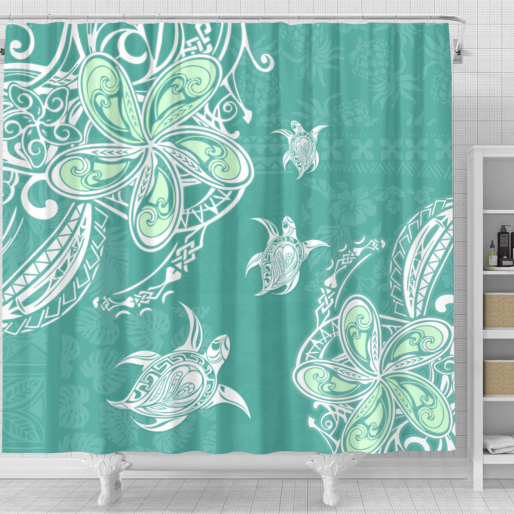 Hawaii Shower Curtain Polynesian Pattern Plumeria Turtles