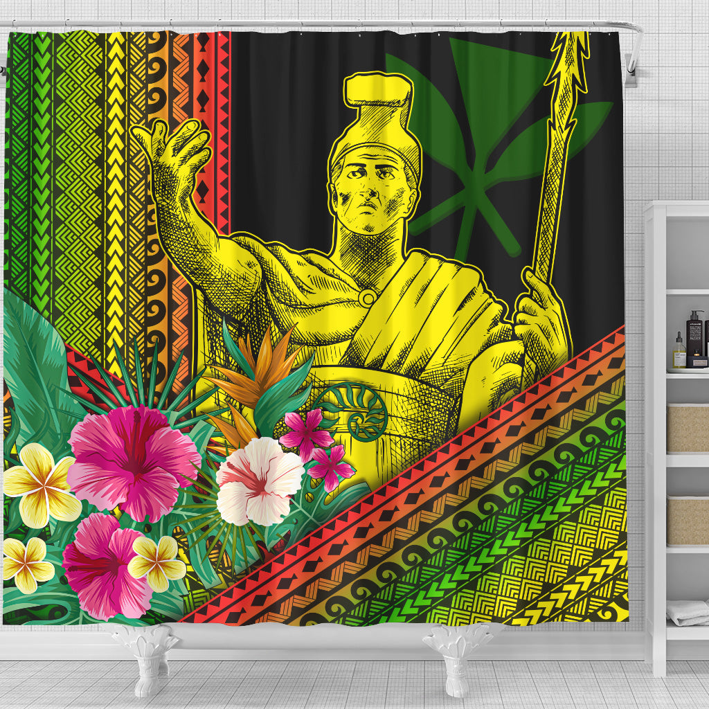 Hawaii Shower Curtain King Kamekameha Kanaka Maoli Polynesian Pattern