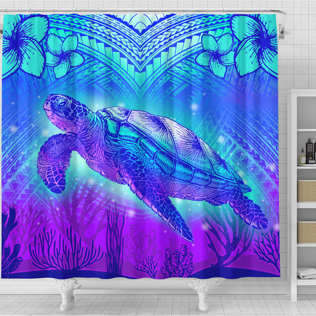 Hawaii Shower Curtain Turtle Underwater Sea Polynesian Style