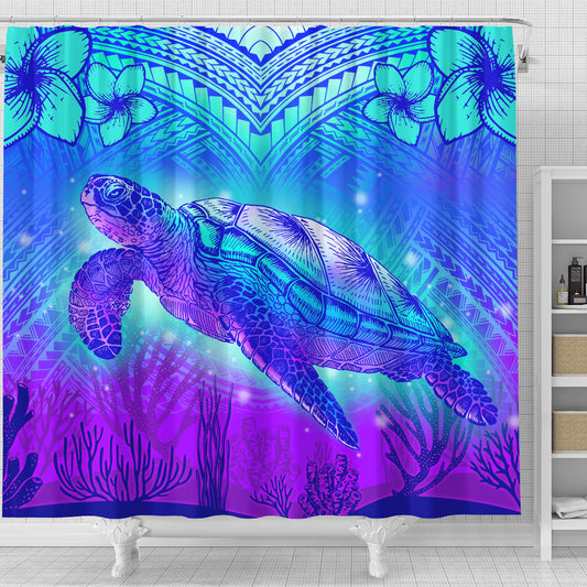 Hawaii Shower Curtain Turtle Underwater Sea Polynesian Style