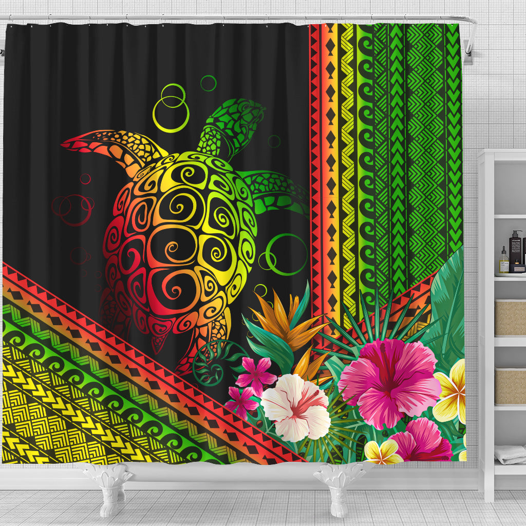 Hawaii Shower Curtain Turtle Polynesian Pattern Reggae Color