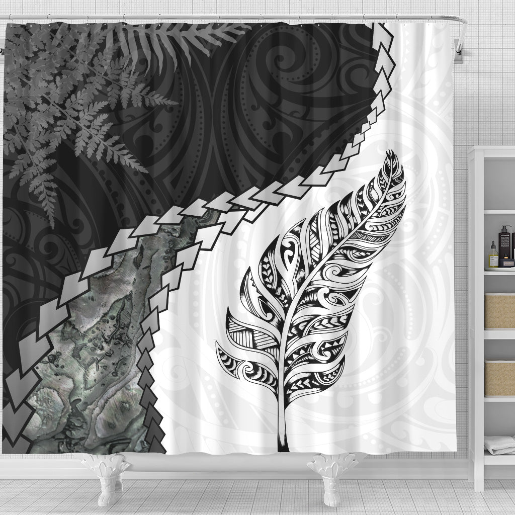 New Zealand Shower Curtain Silver Fern Maori Pattern