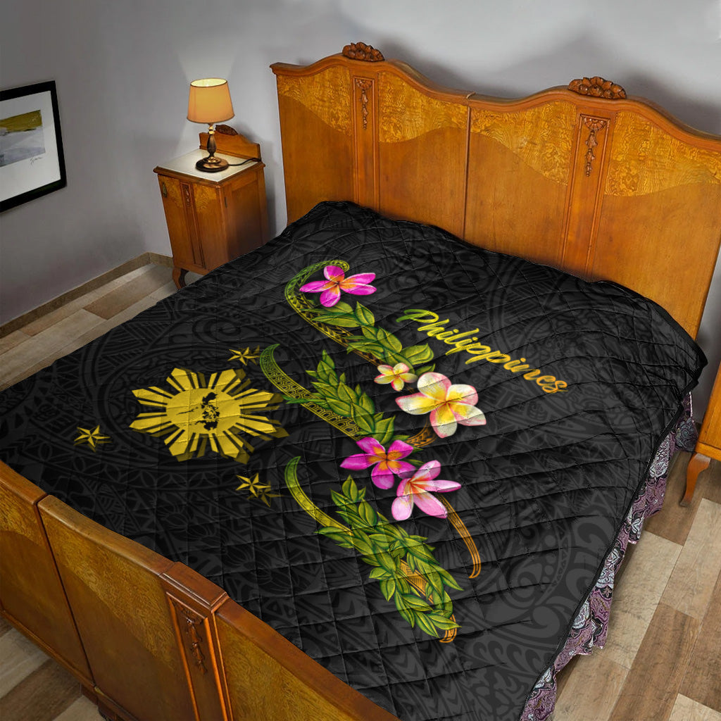 Philippines Filipinos Premium Quilt Philippines Sun And Map Plumeria Tribal