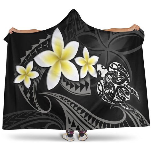 Hawaii Hooded Blanket Hawaiian Turtle Honu Plumeria Tribal Tattoo