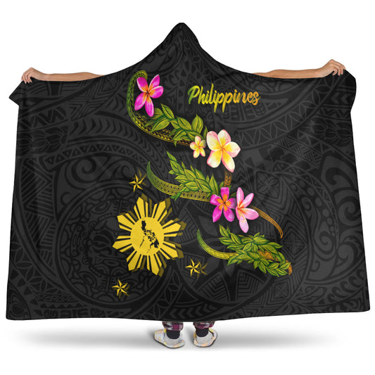 Philippines Filipinos Hooded Blanket Philippines Sun And Map Plumeria Tribal