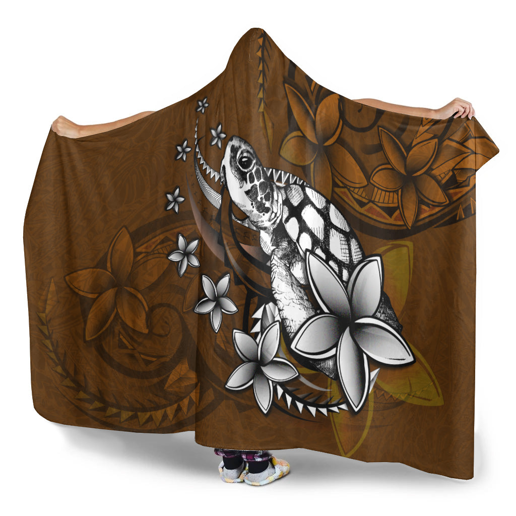 Hawaii Hooded Blanket Sea Turtle With Plumeria Polynesian Patterns Retro Style