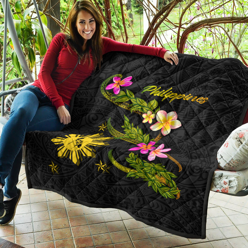 Philippines Filipinos Premium Quilt Philippines Sun And Map Plumeria Tribal