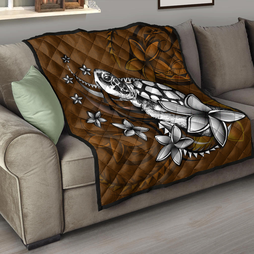 Hawaii Premium Quilt Sea Turtle With Plumeria Polynesian Patterns Retro Style