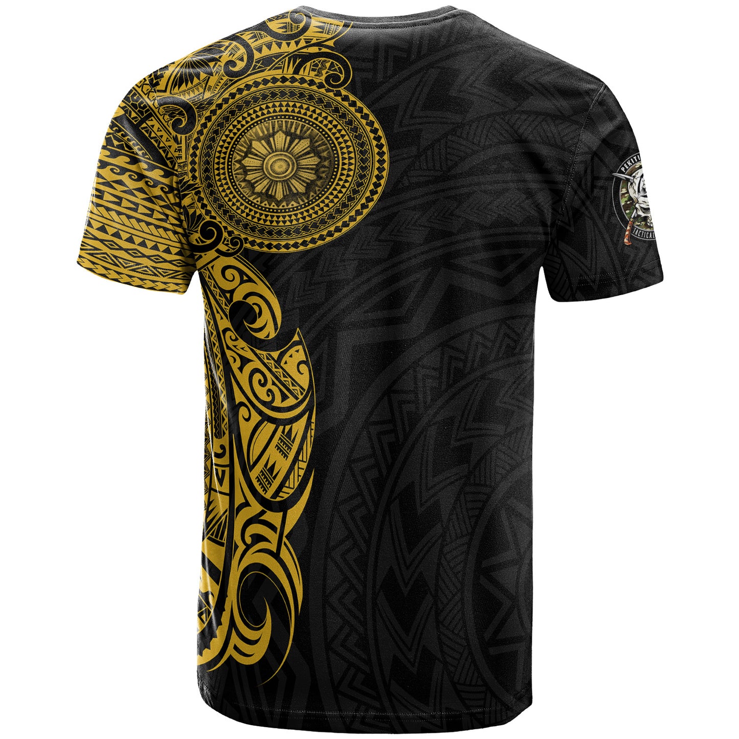 Sarno Kali Shield Filipinos T-Shirt Polynesian Half Sleeve Gold Tattoo With Seal Black