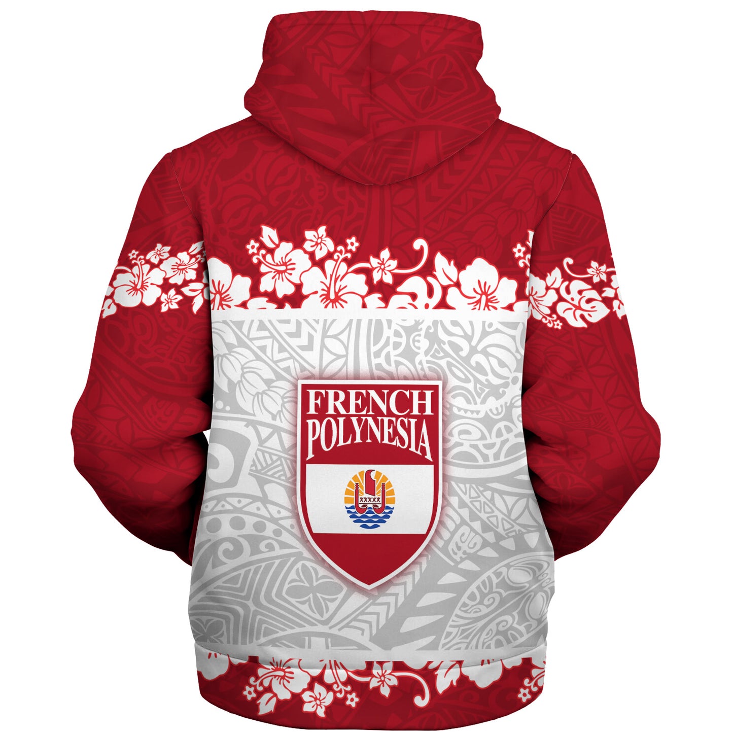 French Polynesia Sherpa Hoodie Seal With Plumeria Flowers Polynesia Patterns