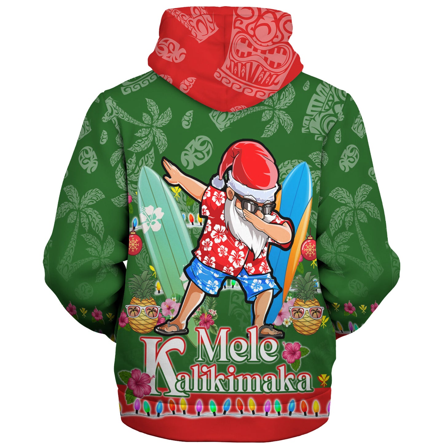Hawaii Sherpa Hoodie Mele Kalikimaka Dabbing Santa Christmas Style