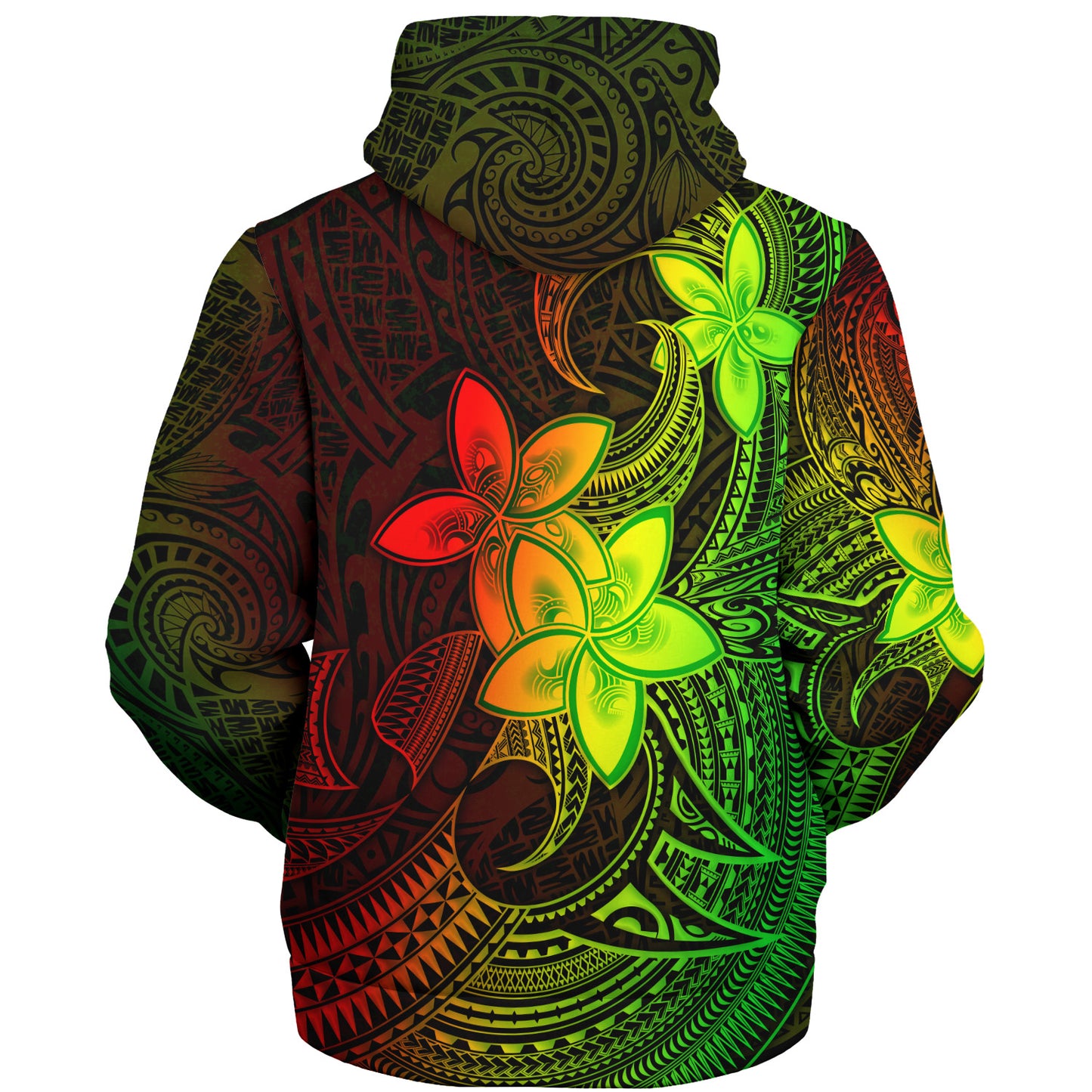 Tahiti Sherpa Hoodie Plumeria Flowers Vintage Style Reggae Colors