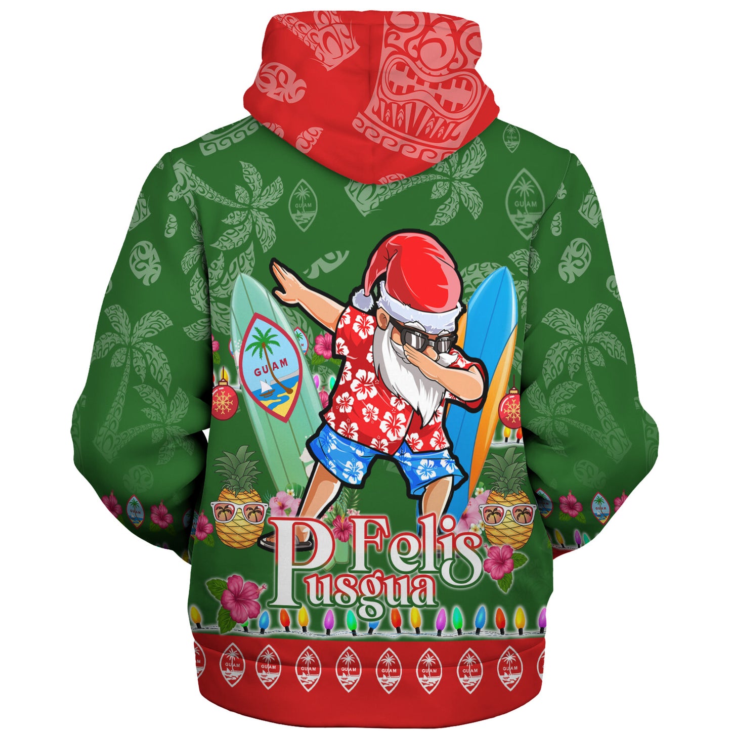 Guam Sherpa Hoodie Felis Pusgua Tropical Xmas Patterns
