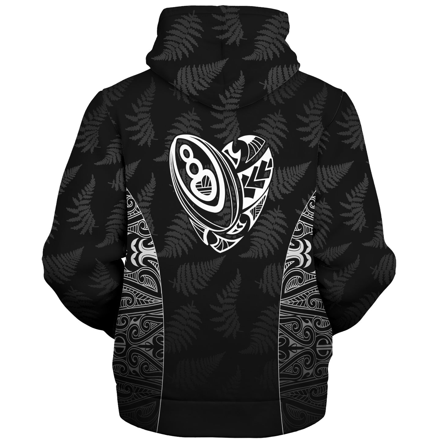 New Zealand Personalized Sherpa Hoodie Rugby Heart Maori Style Silver Fern