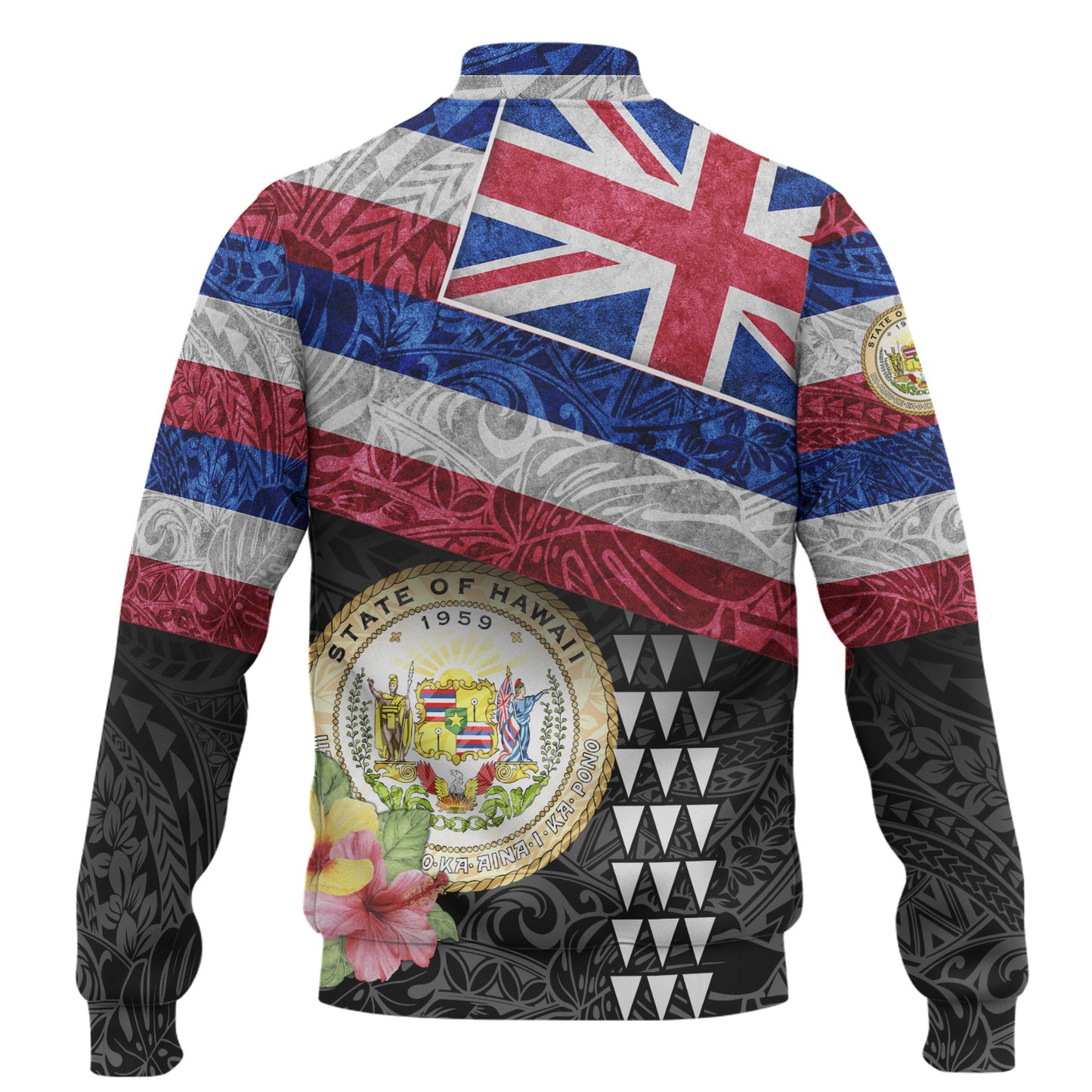 Hawaii Baseball Jacket Hawaiian Flag Polynesian Tribal Hibiscus Style