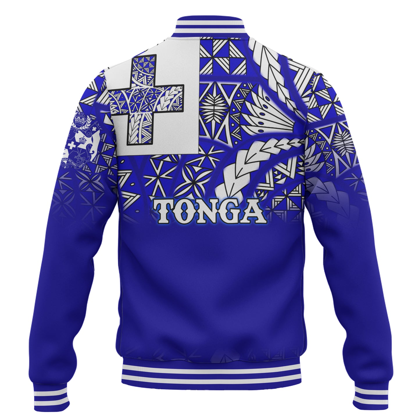 Tonga Baseball Jacket - Tonga Blue Color With Traditional Patterns