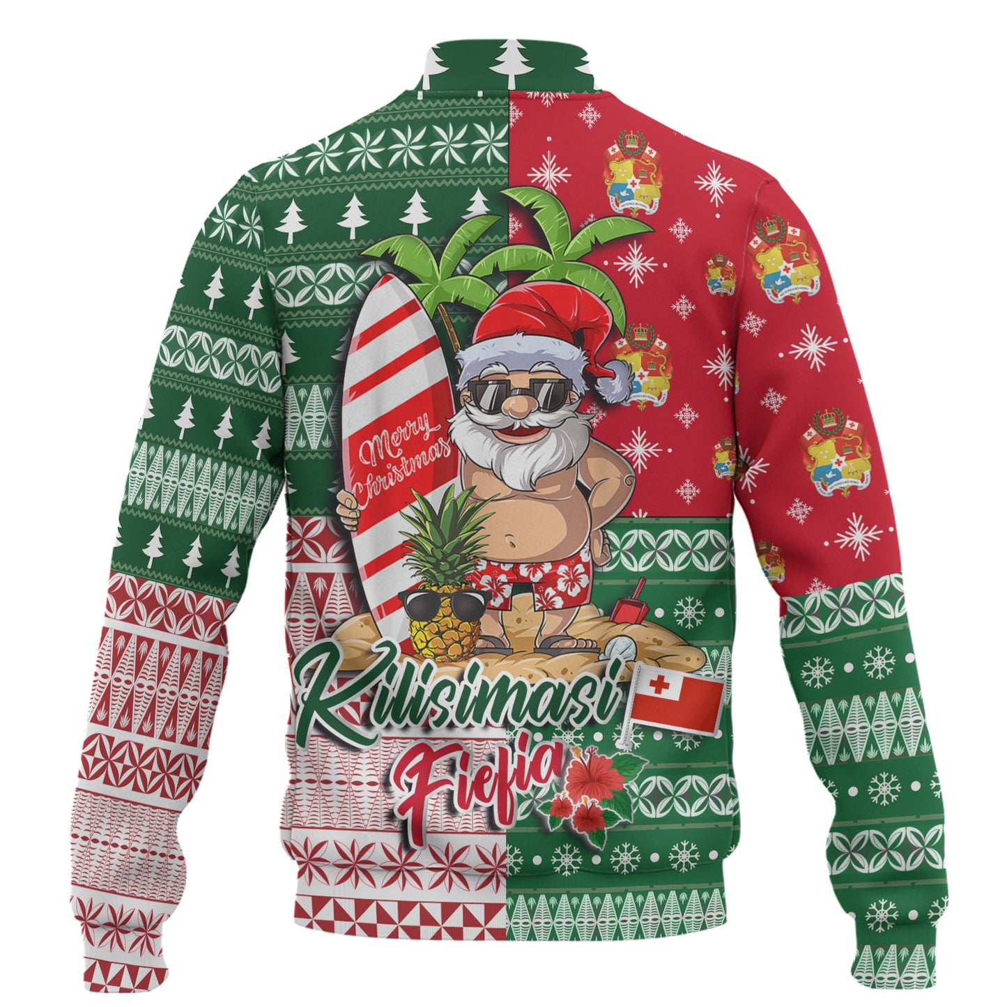 Tonga Baseball Jacket Kilisimasi Fiefia Tropical Xmas Patterns
