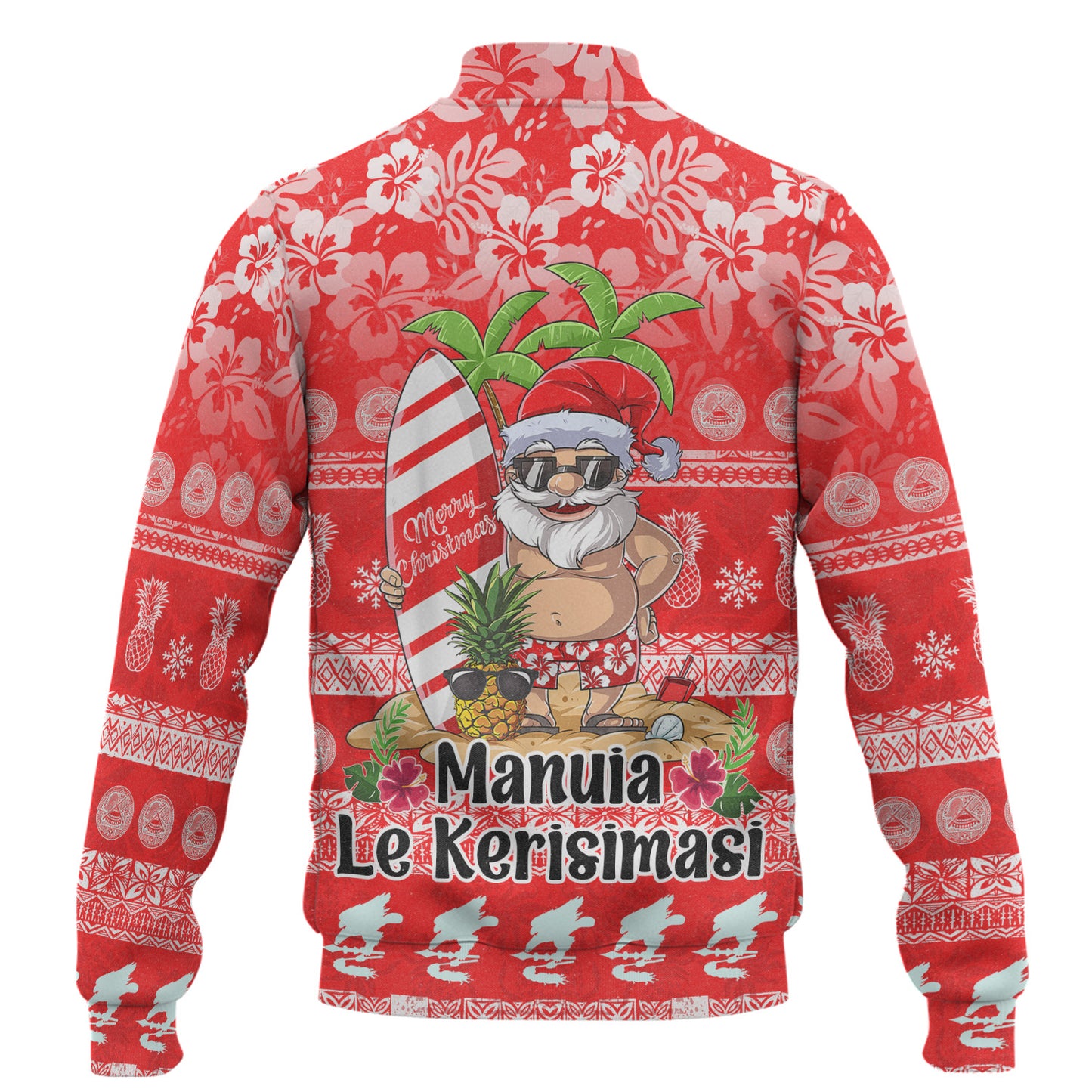 American Samoa Baseball Jacket Manuia Le Kerisimasi Tropical Xmas Patterns