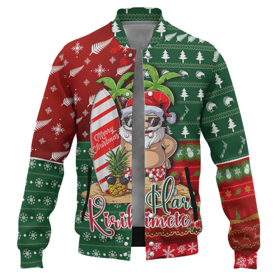 New Zealand Baseball Jacket Maori Hari Kirihimete Tropical Xmas Patterns