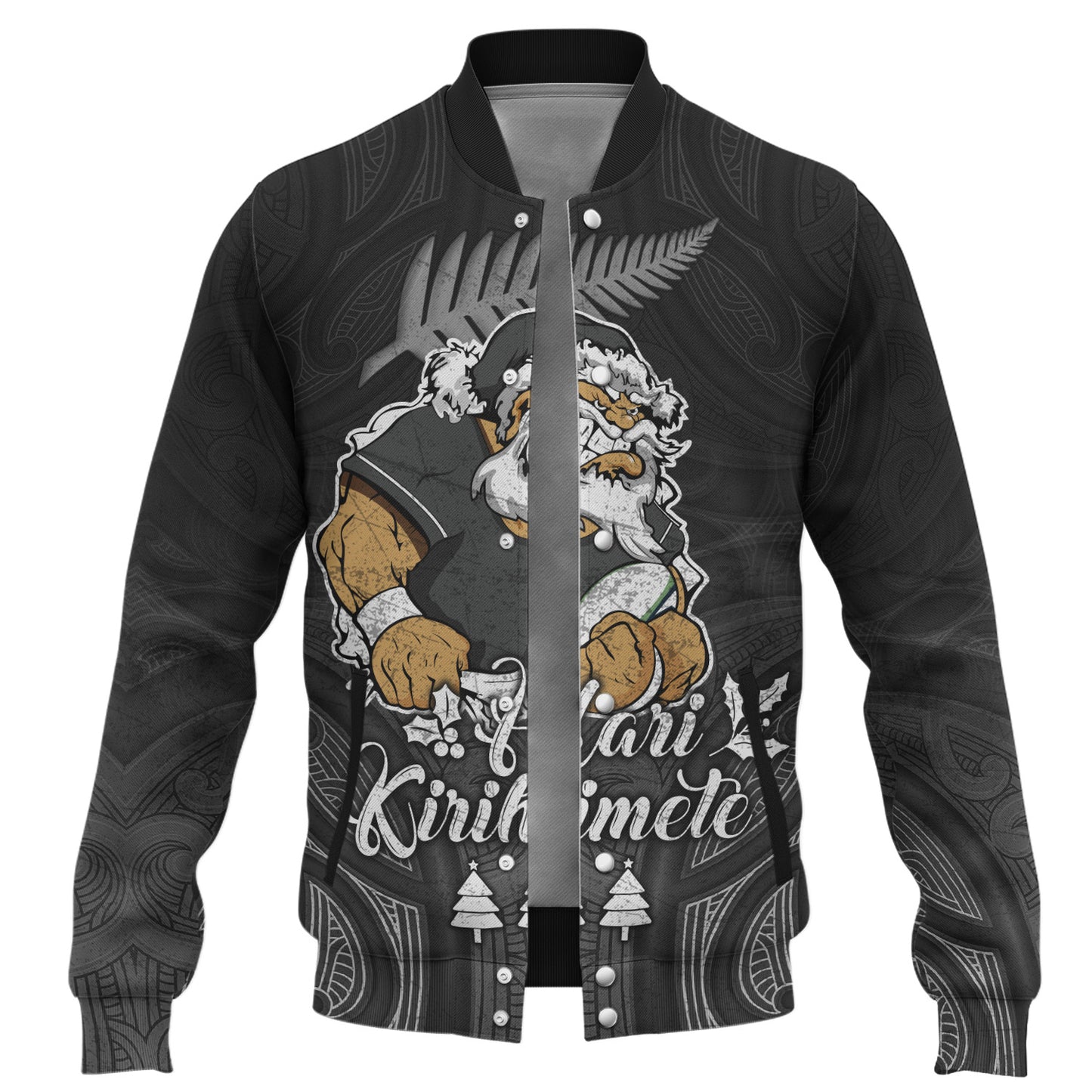 New Zealand Baseball Jacket Hari Kirihimete Rugby Santa Style