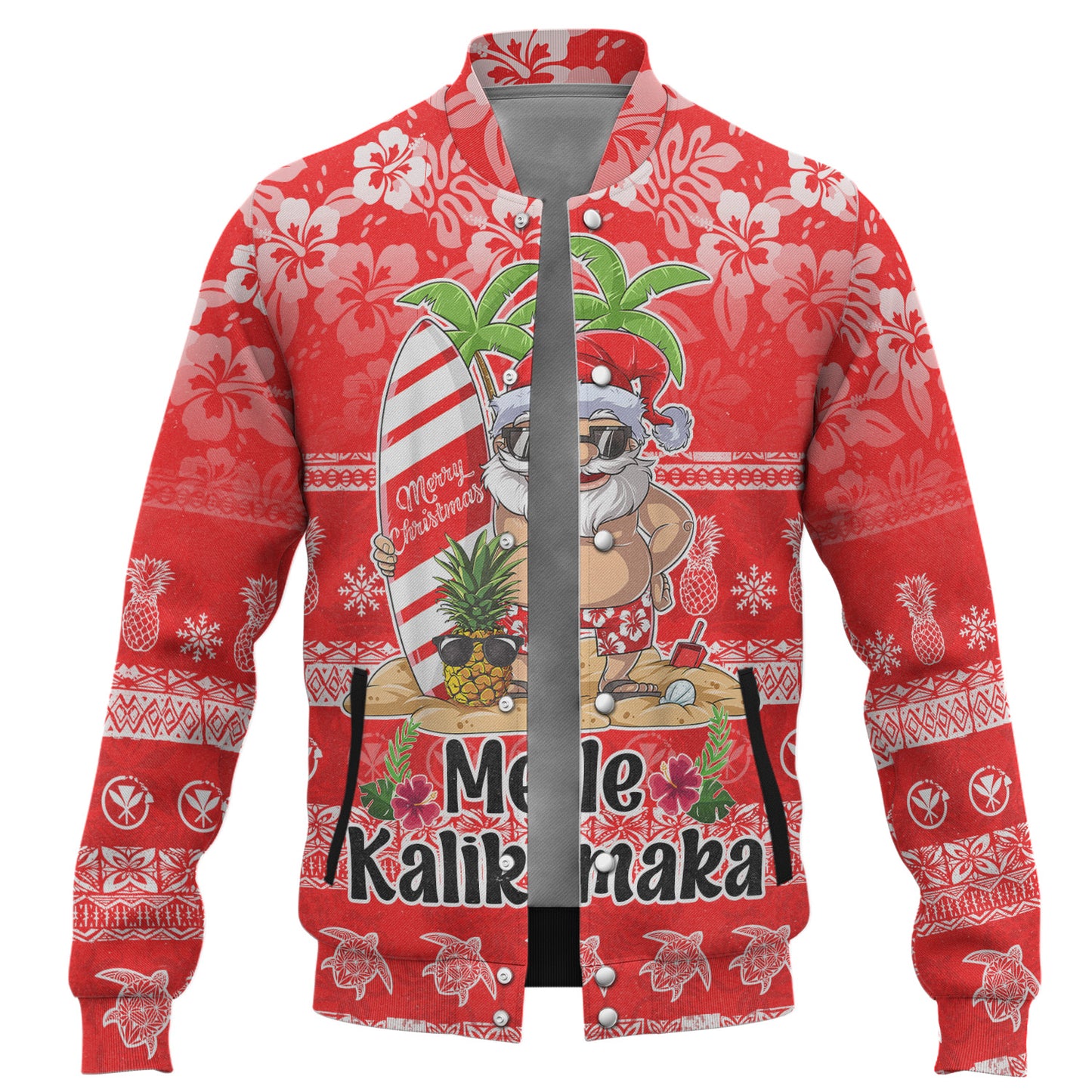Hawaii Baseball Jacket Mele Kalikimaka Merry Christmas Tree Pineapple Tropical