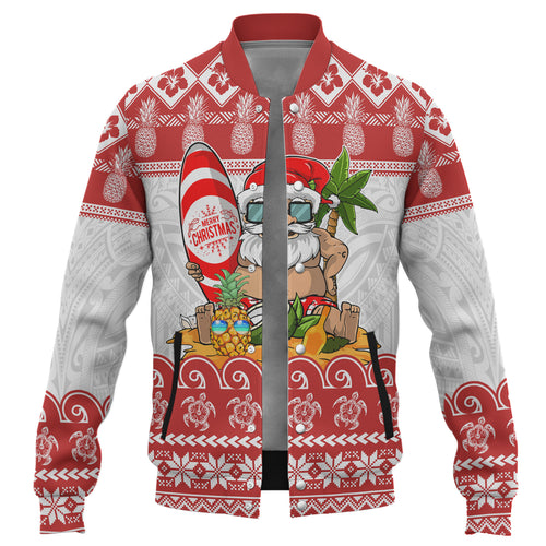 Hawaii Baseball Jacket Santa Surfing Merry Christmas Kanaka Maoli