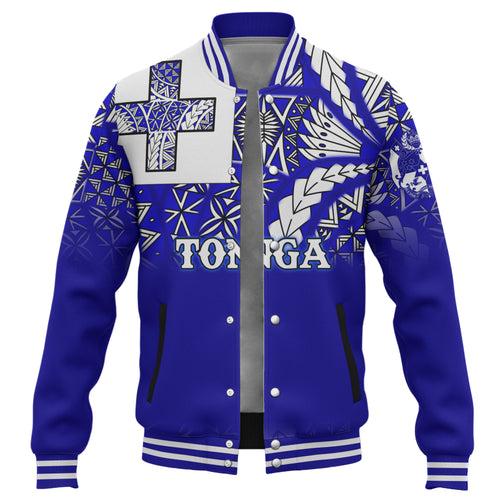 Tonga Baseball Jacket - Tonga Blue Color With Traditional Patterns