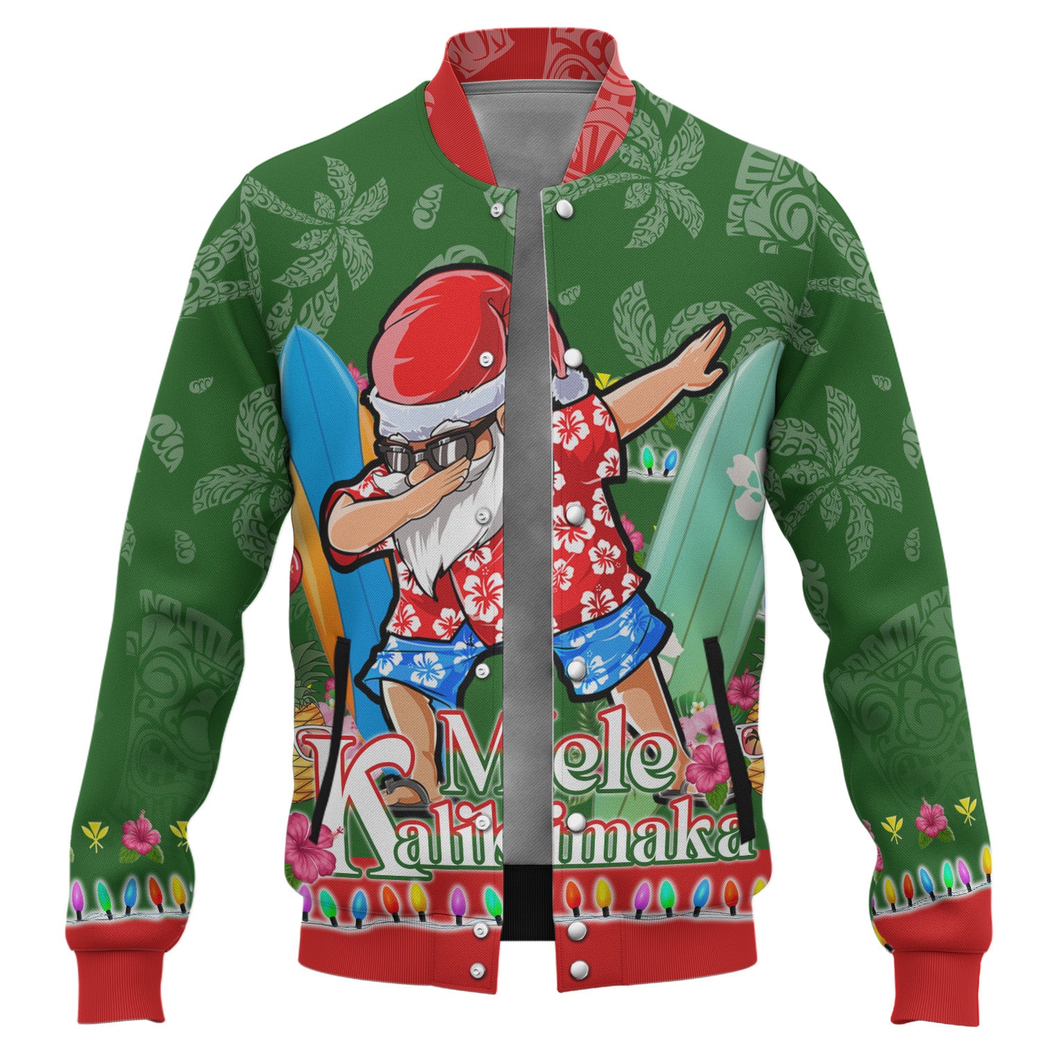 Hawaii Baseball Jacket Mele Kalikimaka Dabbing Santa Christmas Style