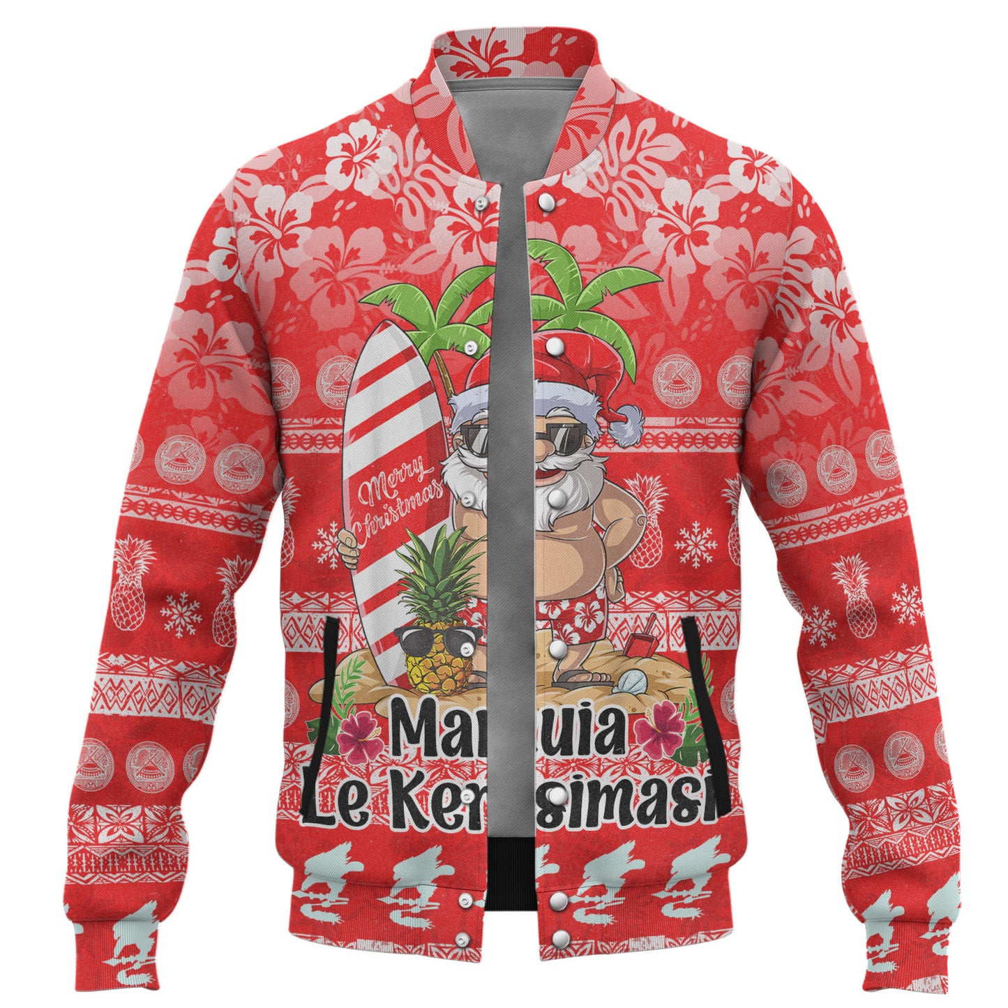 American Samoa Baseball Jacket Manuia Le Kerisimasi Tropical Xmas Patterns