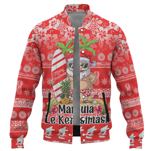 American Samoa Baseball Jacket Manuia Le Kerisimasi Tropical Xmas Patterns