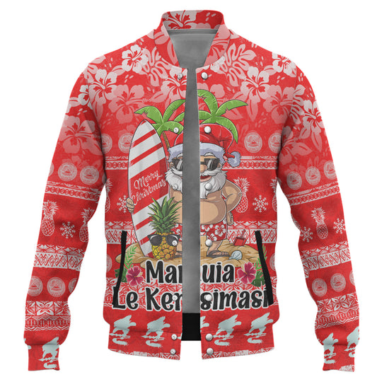 American Samoa Baseball Jacket Manuia Le Kerisimasi Tropical Xmas Patterns