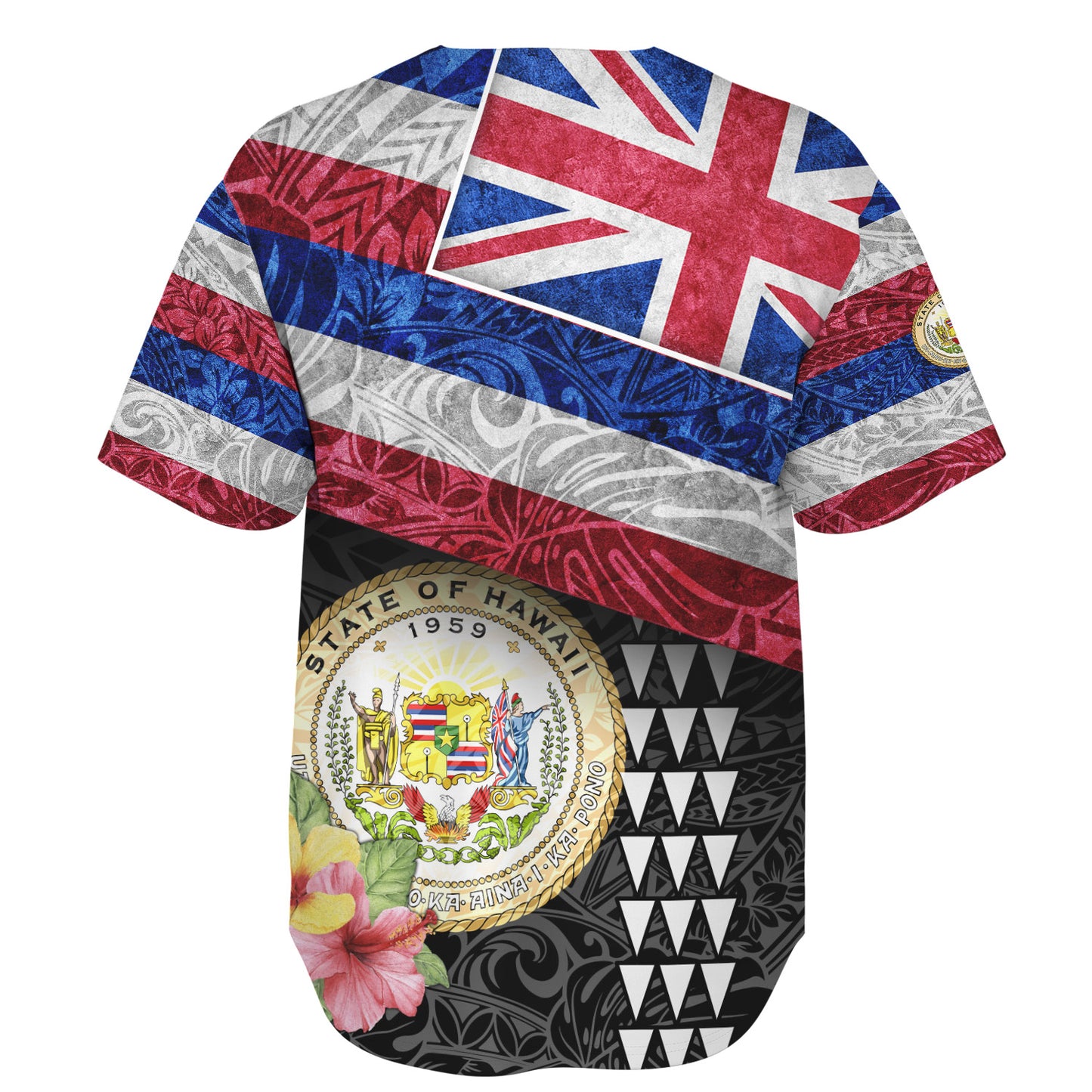 Hawaii Baseball Shirt Hawaiian Flag Polynesian Tribal Hibiscus Style