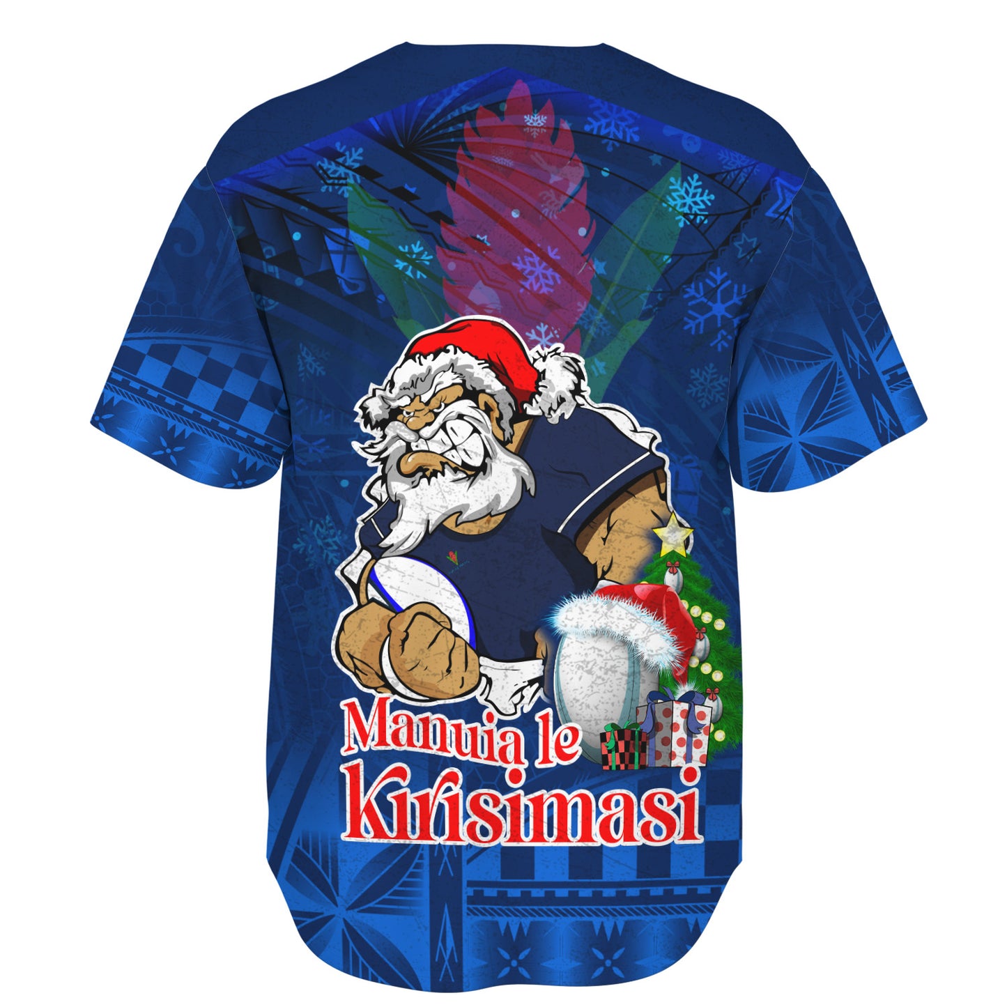 Samoa Baseball Shirt Manuia Le Kirisimasi Rugby Santa Style