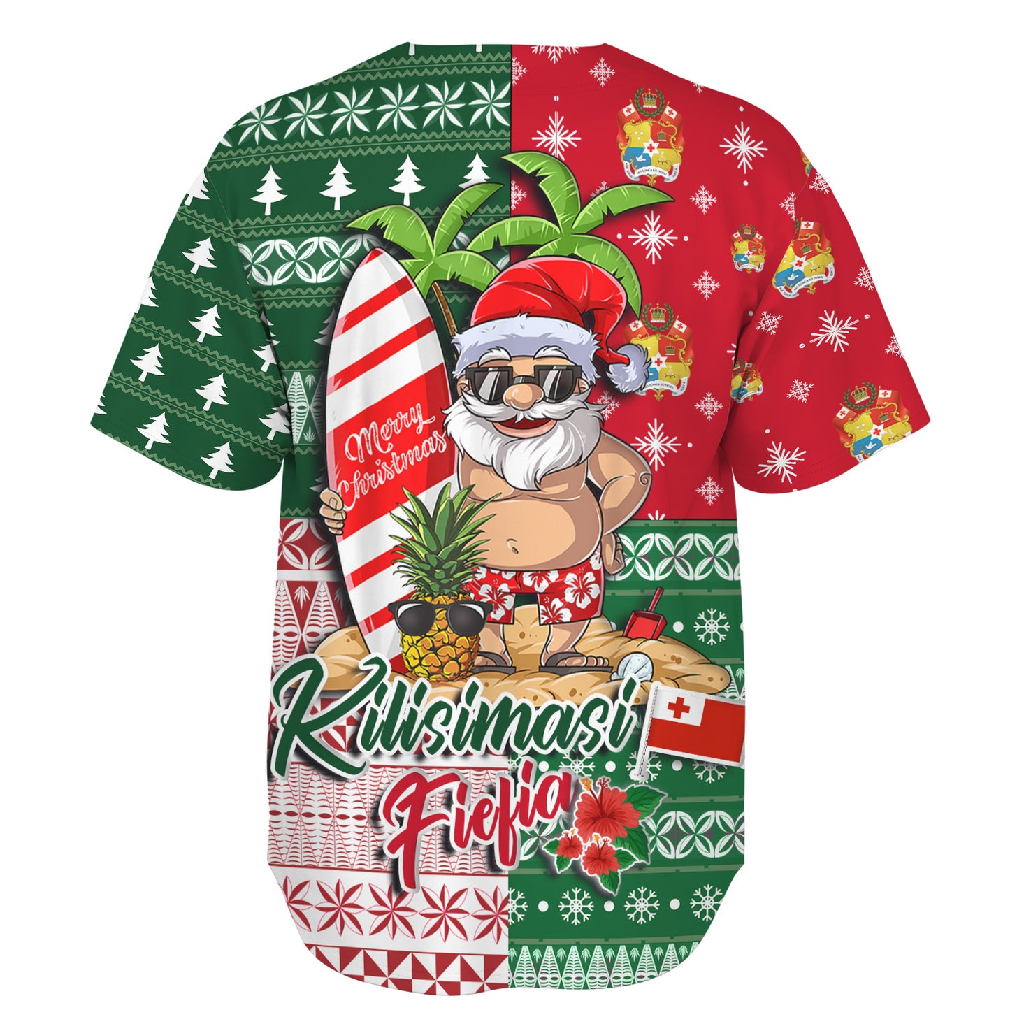 Tonga Baseball Shirt Kilisimasi Fiefia Tropical Xmas Patterns