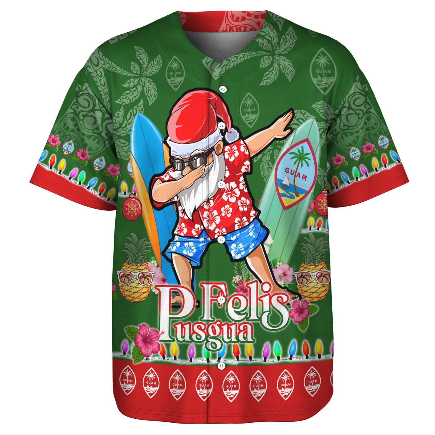Guam Baseball Shirt Felis Pusgua Tropical Xmas Patterns
