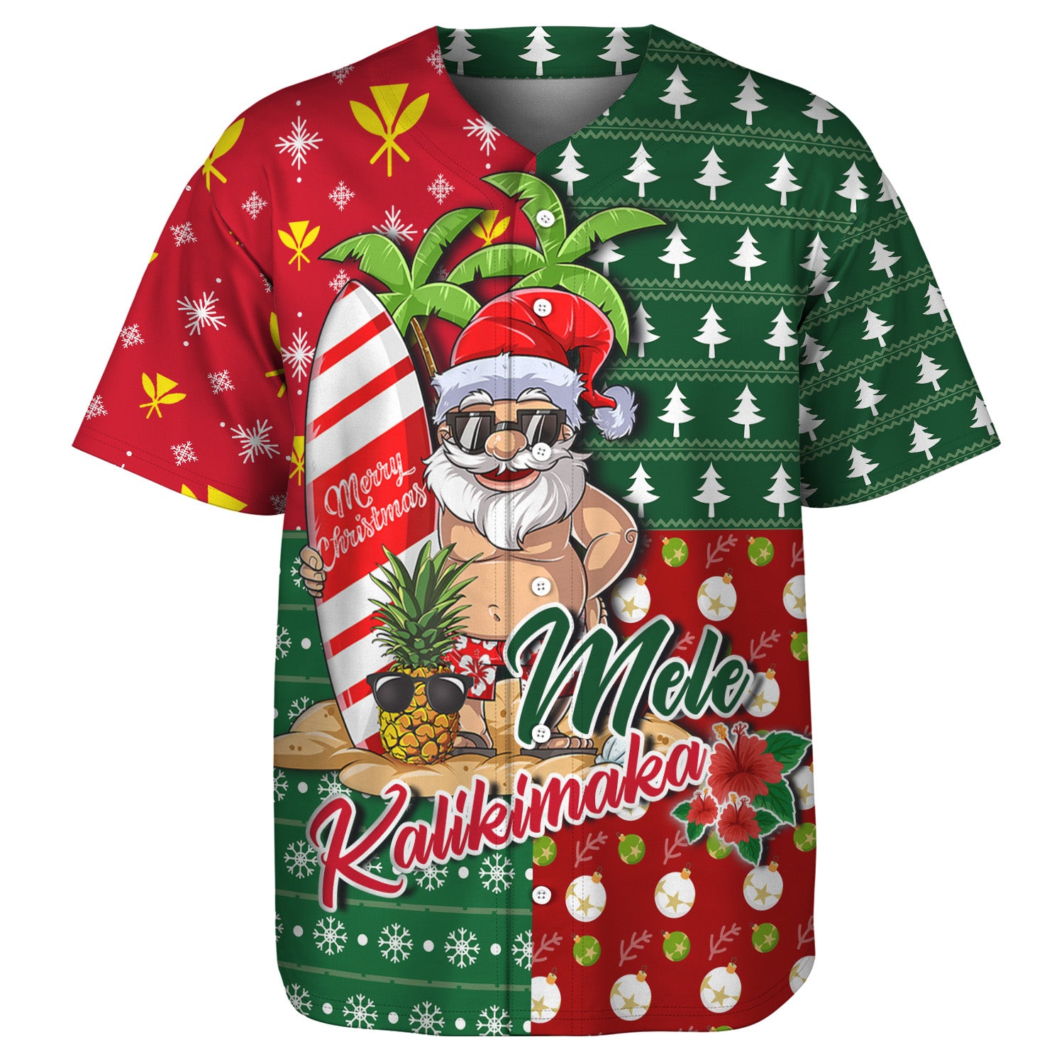Hawaii Baseball Shirt Mele Kalikimaka Hawaii Christmas Patterns