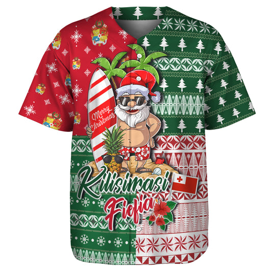 Tonga Baseball Shirt Kilisimasi Fiefia Tropical Xmas Patterns