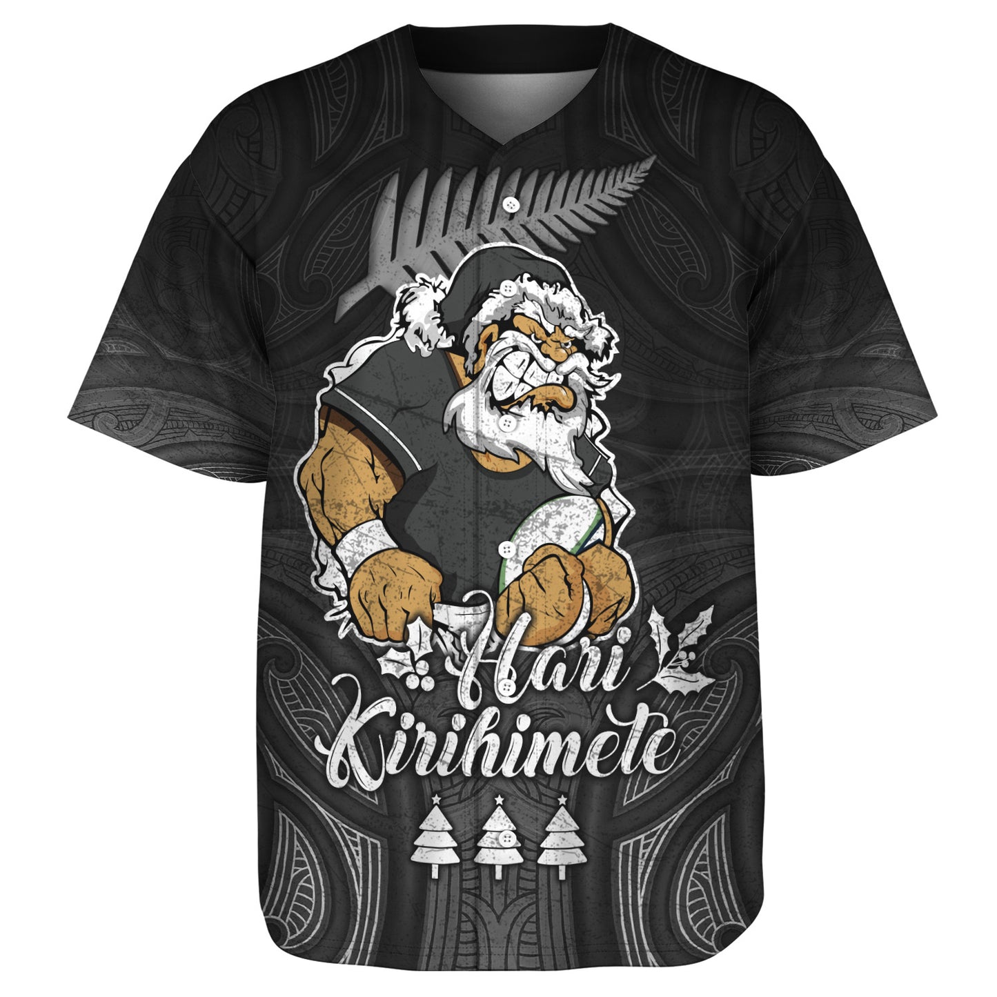 New Zealand Baseball Shirt Hari Kirihimete Rugby Santa Style