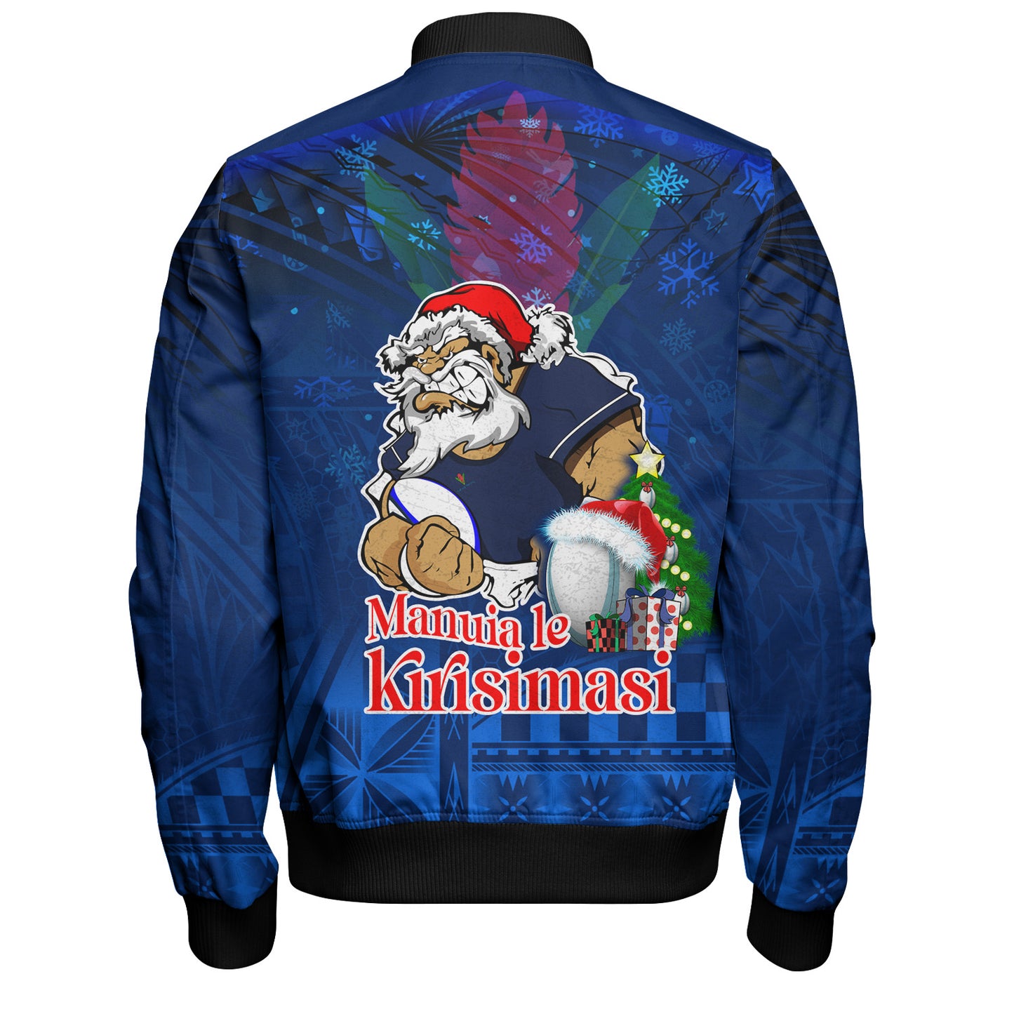 Samoa Bomber Jacket Manuia Le Kirisimasi Rugby Santa Style