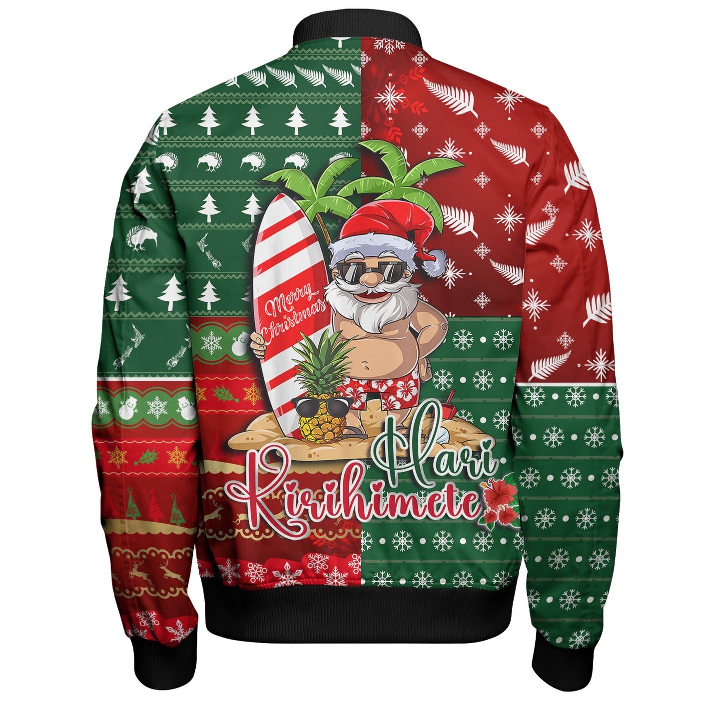 New Zealand Bomber Jacket Maori Hari Kirihimete Tropical Xmas Patterns