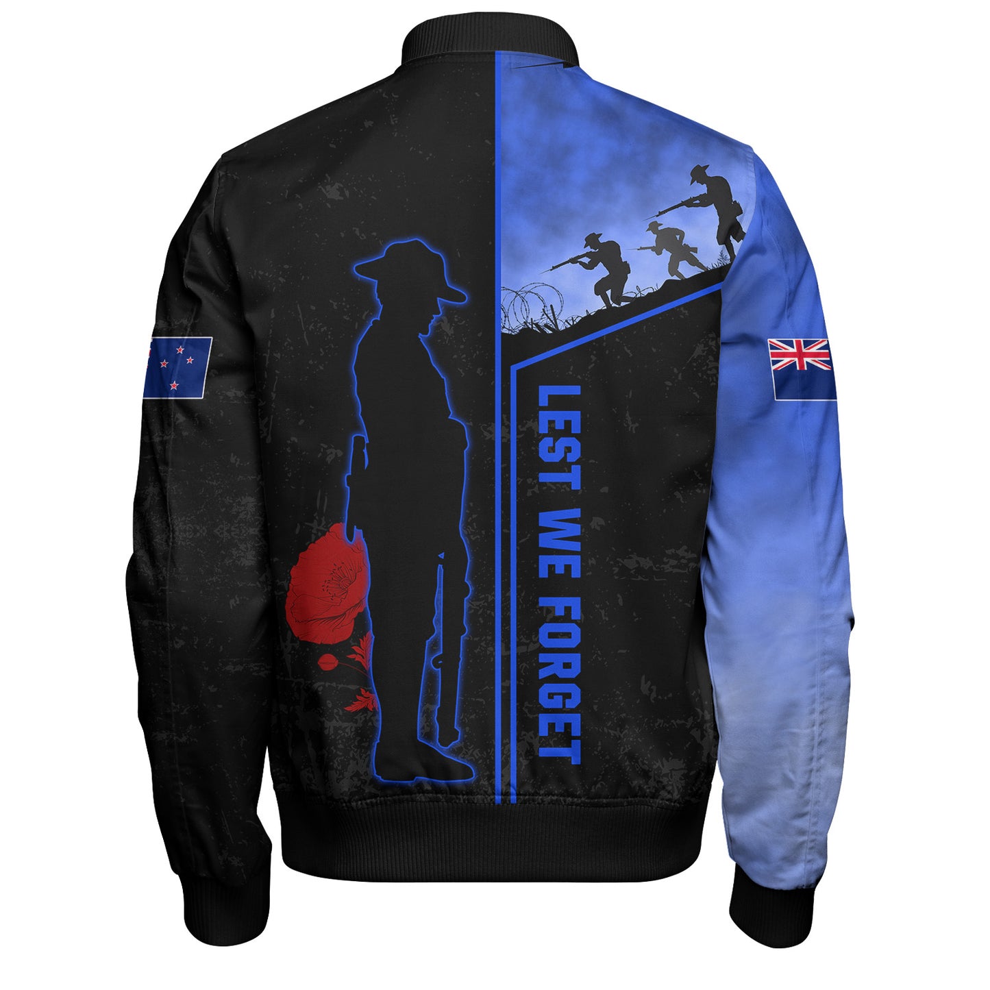 New Zealand Bomber Jacket Anzac Day Lest We Forget Poppy Flower Symbol
