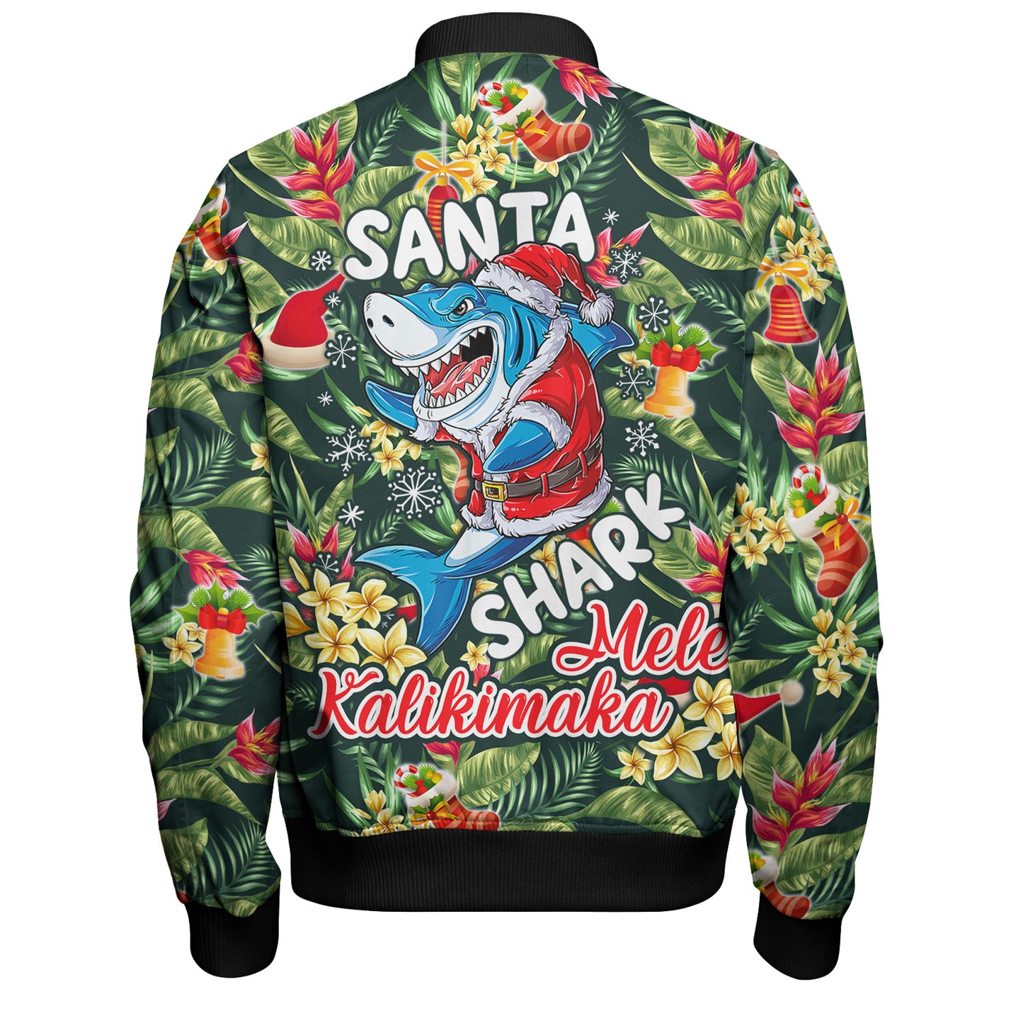 Hawaii Bomber Jacket Mele Kalikimaka Santa Shark Tropical Style
