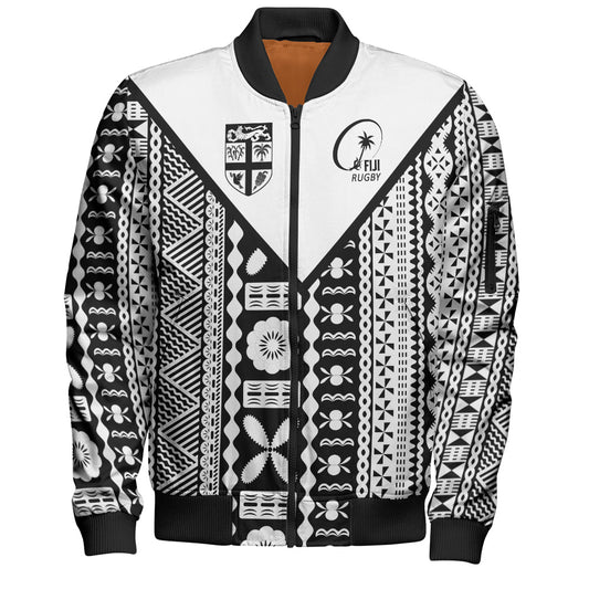 Fiji Rugby Tapa Bomber Jacket Fiji Flag Coat Of Arms Pattern